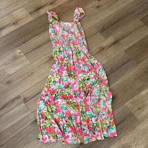 Floral Pink Summer Sundress with Smocked Bodice